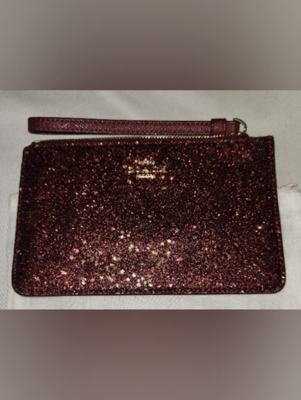 Coach Burgundy Glitter STAR Wristlet Sparkle Zip Clutch Pouch - Picture 1 of 4